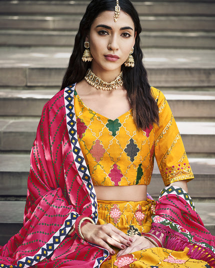 Delightful Golden Yellow Silk Embroidered Designer Lehenga Choli
