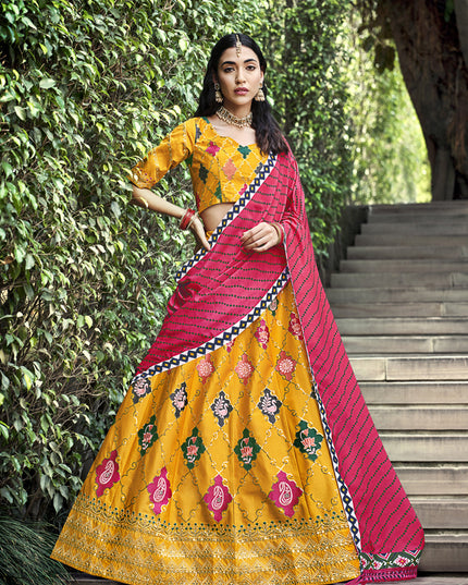 Delightful Golden Yellow Silk Embroidered Designer Lehenga Choli