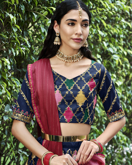 Incredible Navy Blue Silk Embroidered Designer Lehenga Choli