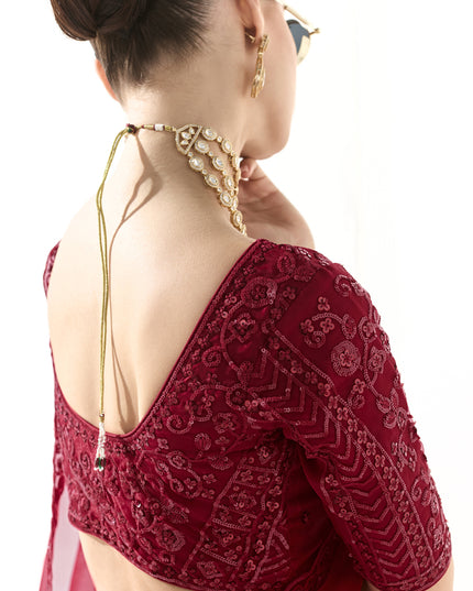 Incredible Cherry Red Tissue Embroidered Designer Wedding Saree