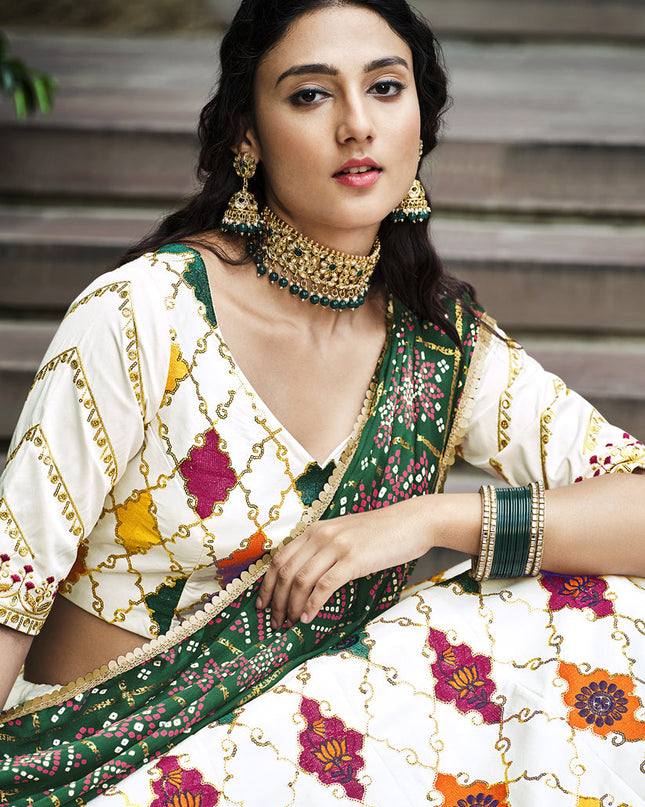 Astonishing Off White Silk Embroidered Designer Lehenga Choli