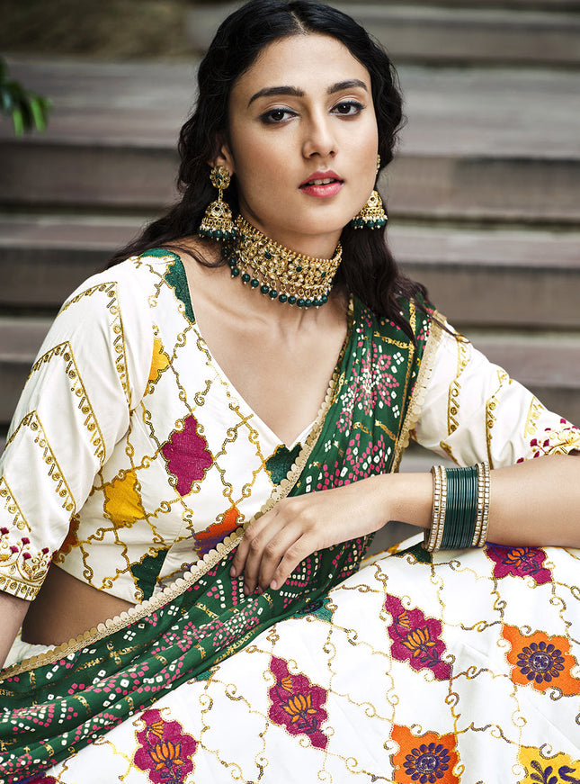 Astonishing Off White Silk Embroidered Designer Lehenga Choli