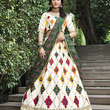 Astonishing Off White Silk Embroidered Designer Lehenga Choli