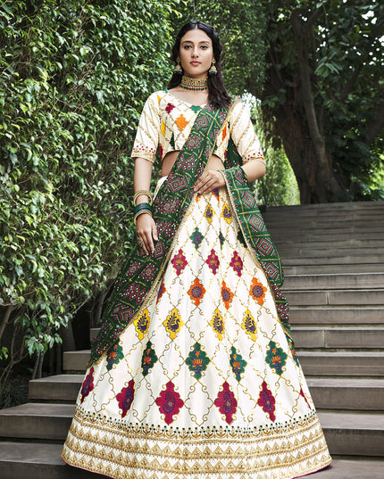 Astonishing Off White Silk Embroidered Designer Lehenga Choli