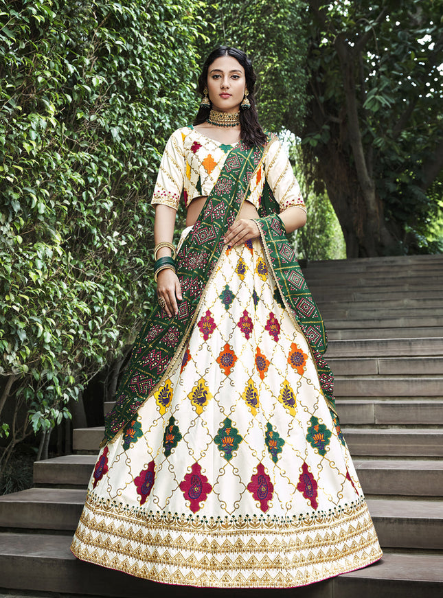 Astonishing Off White Silk Embroidered Designer Lehenga Choli