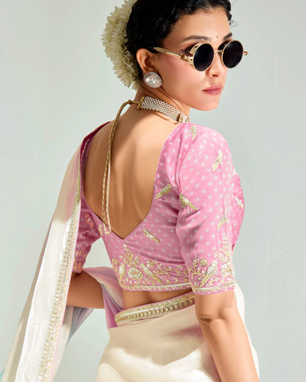 Charming Multicolor Organza Tissue Embroidered Designer Wedding Saree