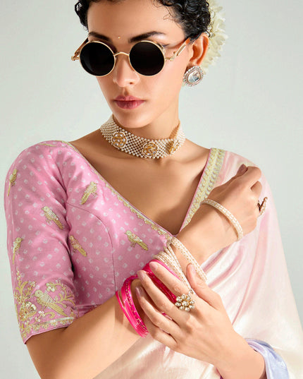 Charming Multicolor Organza Tissue Embroidered Designer Wedding Saree