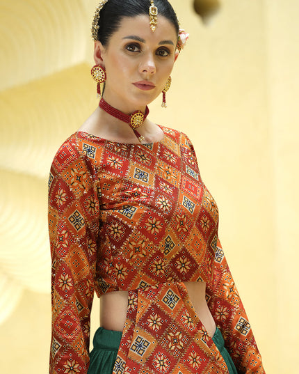 Delightful Pine Green Chinnon Silk Embellished Designer Lehenga Choli