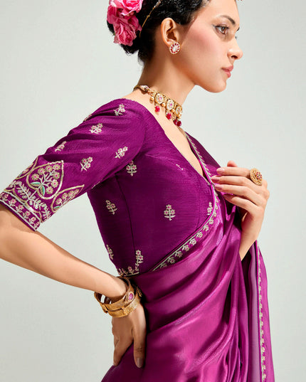 Adorable Coral Pink and Magenta Organza Tissue Embroidered Designer Wedding Saree