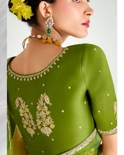 Alluring Multicolor Organza Tissue Embroidered Designer Wedding Saree