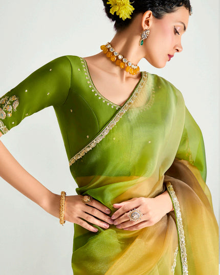 Alluring Multicolor Organza Tissue Embroidered Designer Wedding Saree