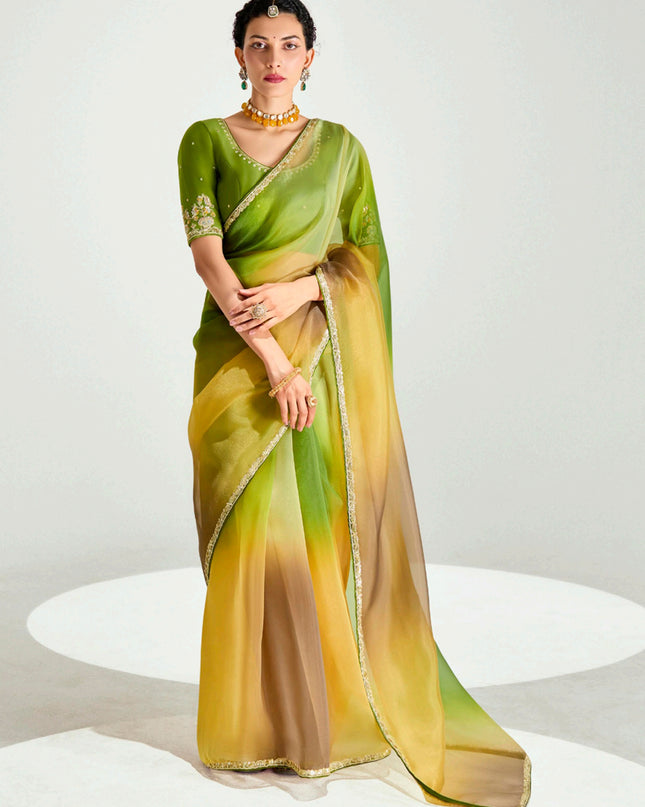 Alluring Multicolor Organza Tissue Embroidered Designer Wedding Saree
