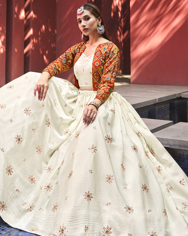 Amazing Ivory Chiffon Lehenga Choli with Jacket