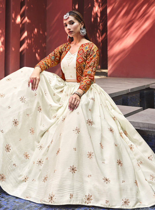 Amazing Ivory Chiffon Lehenga Choli with Jacket
