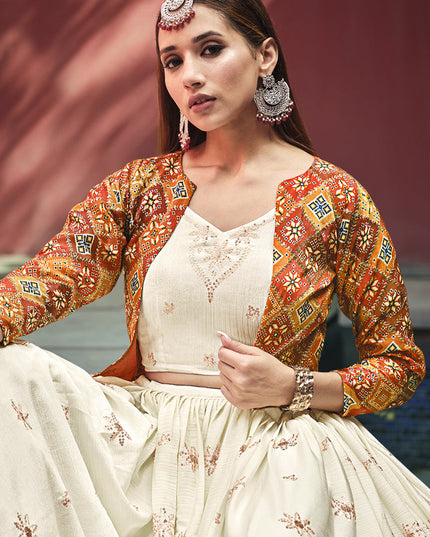 Amazing Ivory Chiffon Lehenga Choli with Jacket