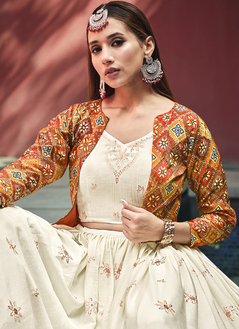 Amazing Ivory Chiffon Lehenga Choli with Jacket