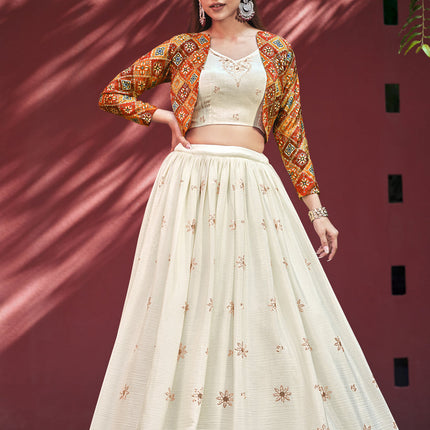 Amazing Ivory Chiffon Lehenga Choli with Jacket