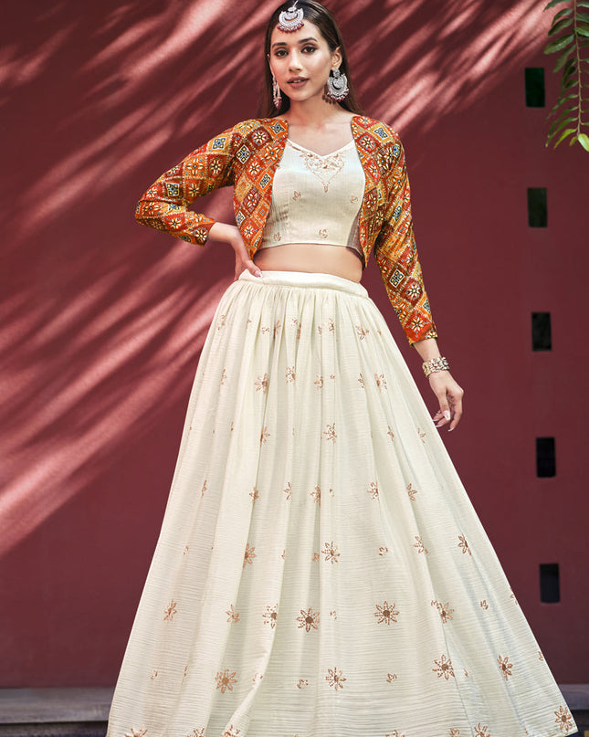Amazing Ivory Chiffon Lehenga Choli with Jacket