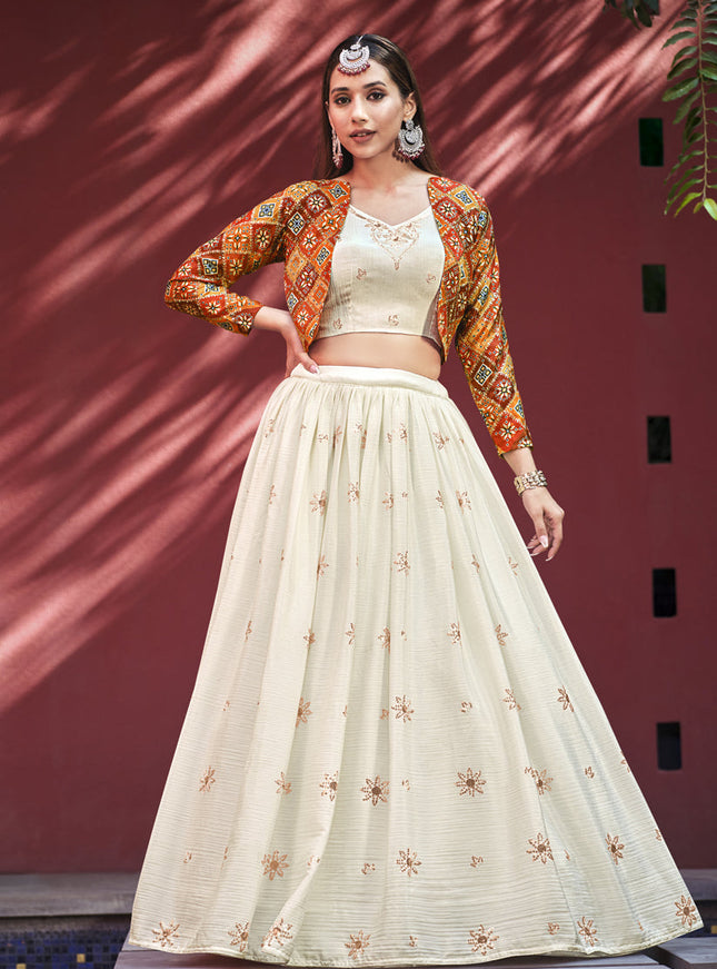Amazing Ivory Chiffon Lehenga Choli with Jacket