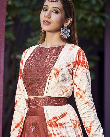 Charming Rust Orange Art Silk Lehenga Choli with Jacket