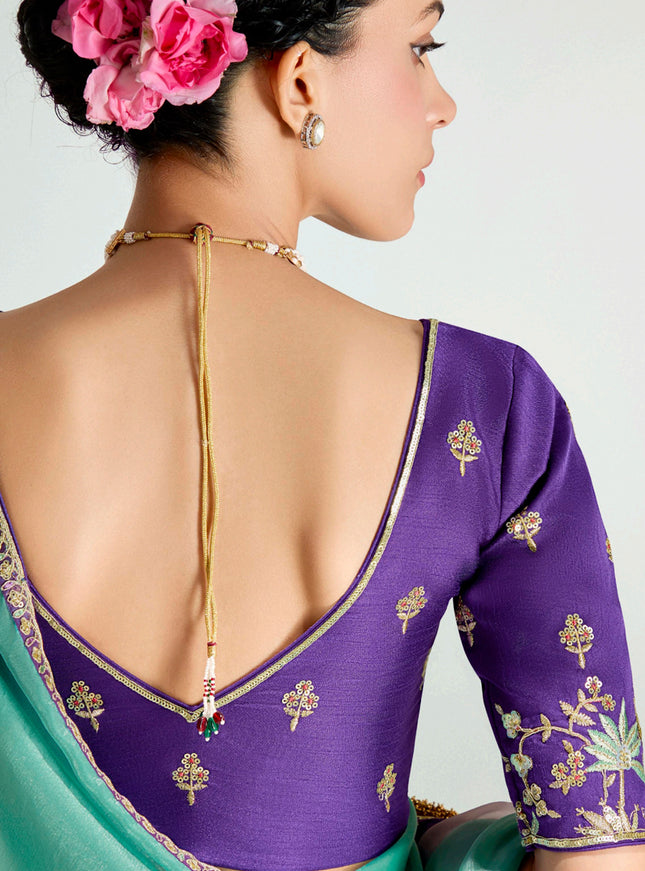 Elegant Multicolor Organza Tissue Embroidered Designer Wedding Saree