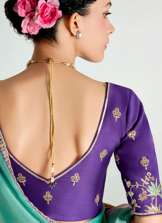 Elegant Multicolor Organza Tissue Embroidered Designer Wedding Saree