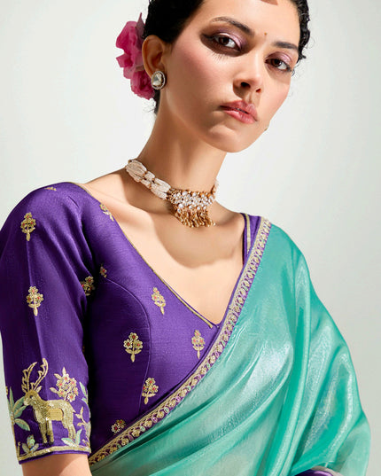 Elegant Multicolor Organza Tissue Embroidered Designer Wedding Saree