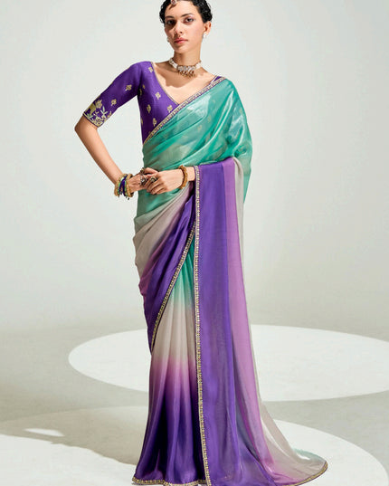 Elegant Multicolor Organza Tissue Embroidered Designer Wedding Saree