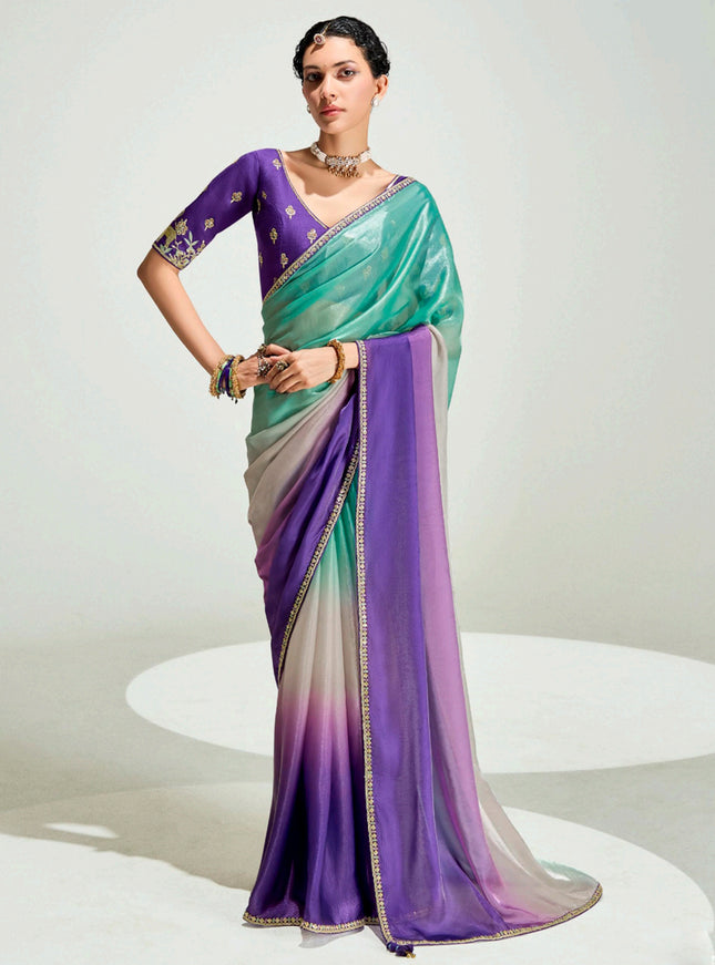 Elegant Multicolor Organza Tissue Embroidered Designer Wedding Saree