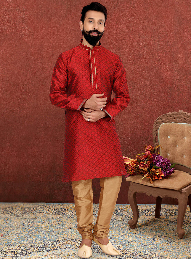 Outstanding Rust Red Blackberry Mens Kurta Set