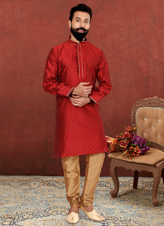 Outstanding Rust Red Blackberry Mens Kurta Set