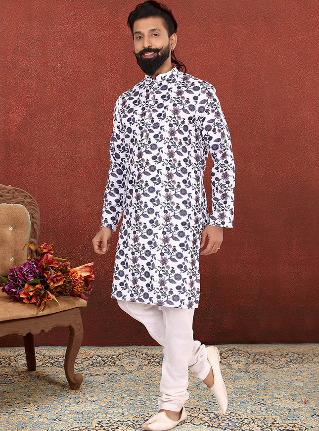 Opulent White Cotton Mens Kurta Set