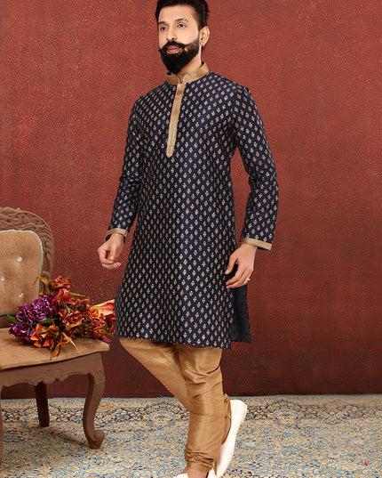 Fabulous Black Banarasi Dhupion Silk Mens Kurta Set