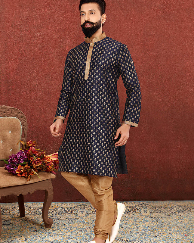 Fabulous Black Banarasi Dhupion Silk Mens Kurta Set