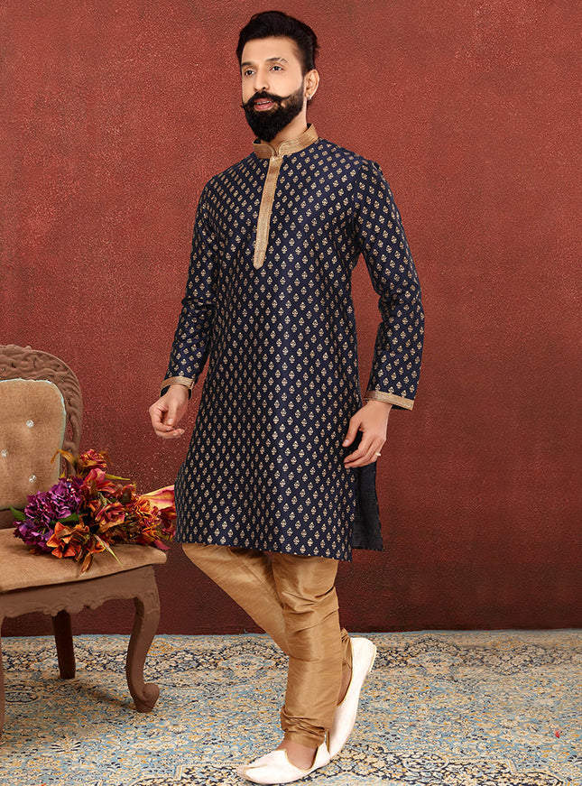 Fabulous Black Banarasi Dhupion Silk Mens Kurta Set