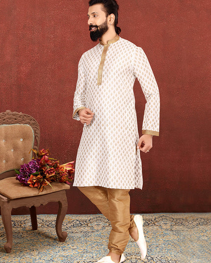Marvelous White Banarasi Dhupion Silk Mens Kurta Set