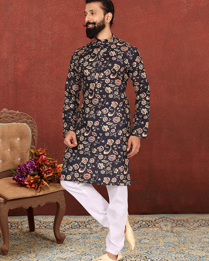 Astonishing Black Banarasi Dhupion Silk Mens Kurta Set