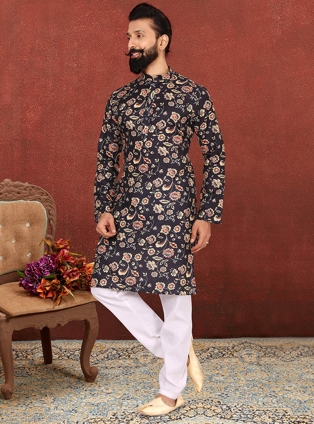 Astonishing Black Banarasi Dhupion Silk Mens Kurta Set