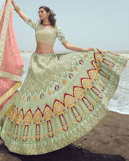 Pastel Green Georgette Wedding Lehenga Choli Set