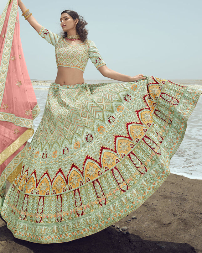 Pastel Green Georgette Wedding Lehenga Choli Set