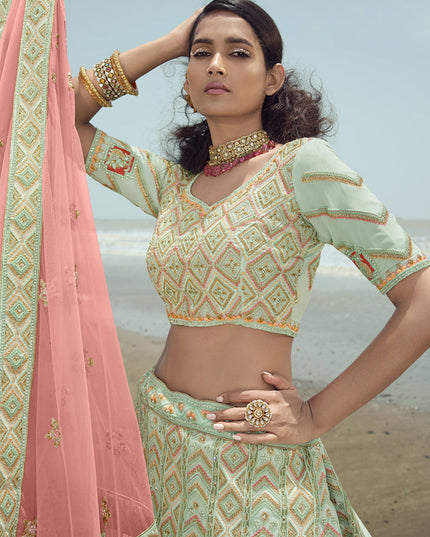Pastel Green Georgette Wedding Lehenga Choli Set