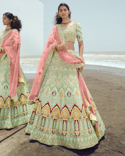 Pastel Green Georgette Wedding Lehenga Choli Set