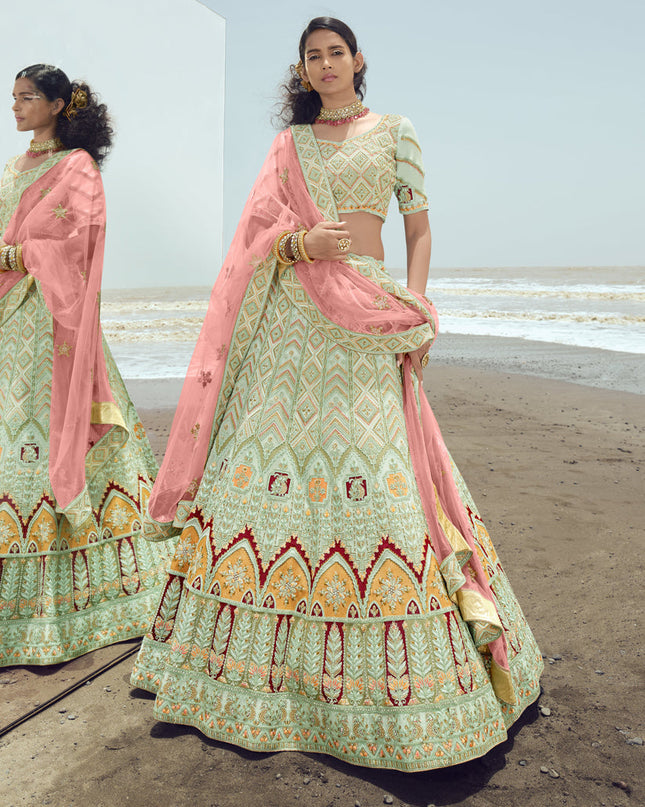 Pastel Green Georgette Wedding Lehenga Choli Set