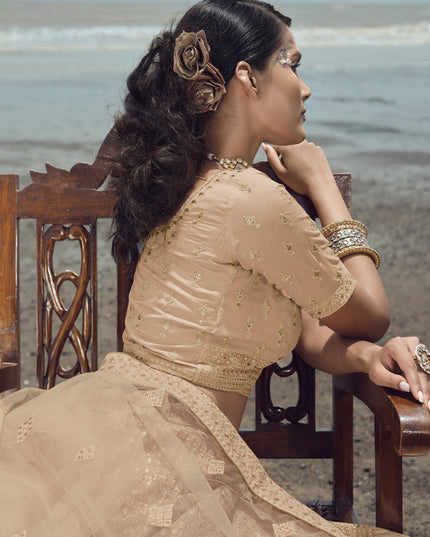 Peach Organza Wedding Lehenga Choli Set