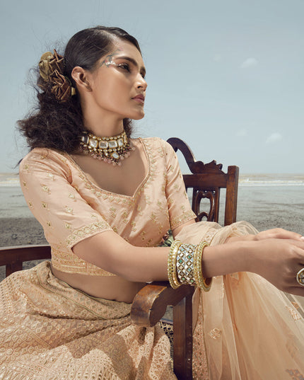 Peach Organza Wedding Lehenga Choli Set