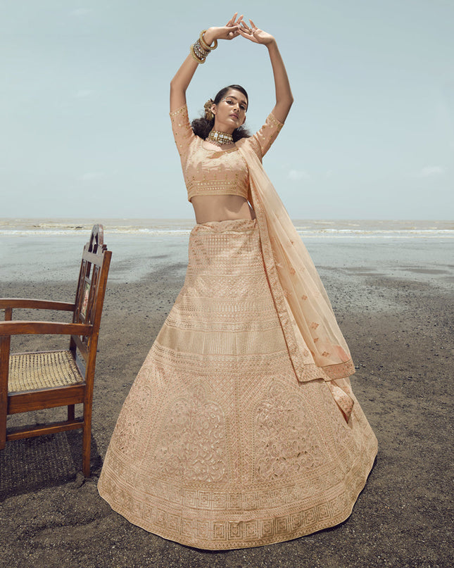 Peach Organza Wedding Lehenga Choli Set