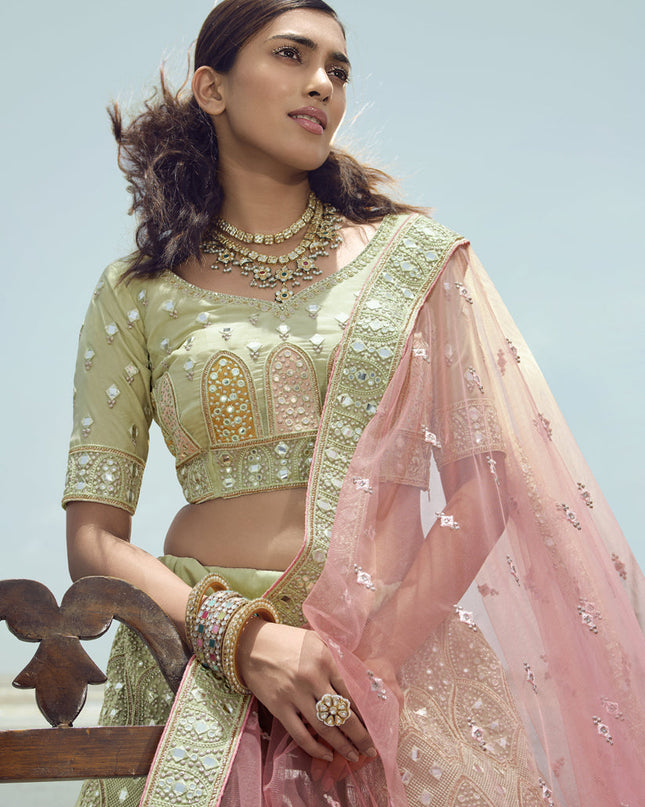Pistachio Green Organza Wedding Lehenga Choli Set