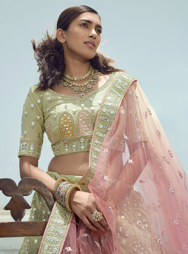 Pistachio Green Organza Wedding Lehenga Choli Set