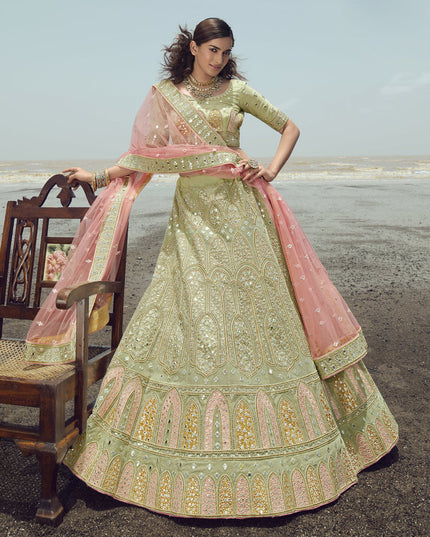 Pistachio Green Organza Wedding Lehenga Choli Set