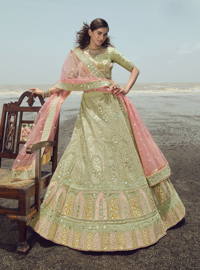 Pistachio Green Organza Wedding Lehenga Choli Set